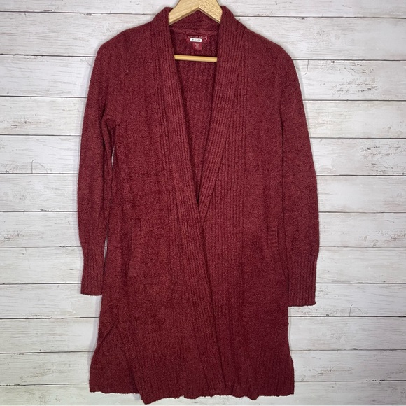 Barefoot Dreams CozyChic Lite Catalina Long Cardigan XSP Burgundy Garnet Red - Picture 2 of 6